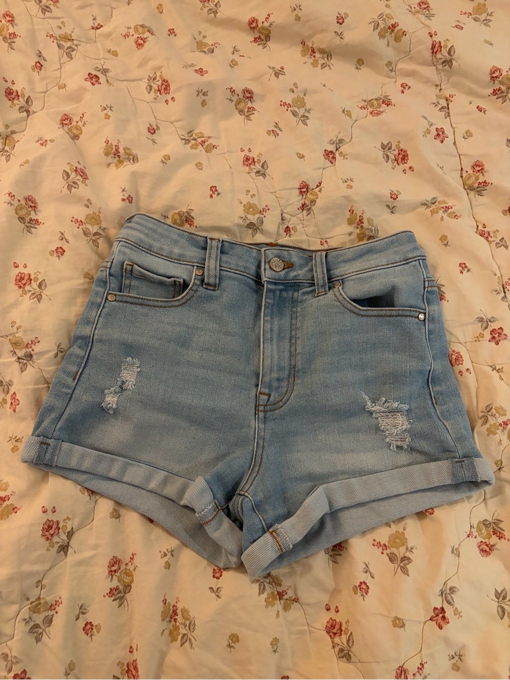 Light Blue Distressed Denim Shorts